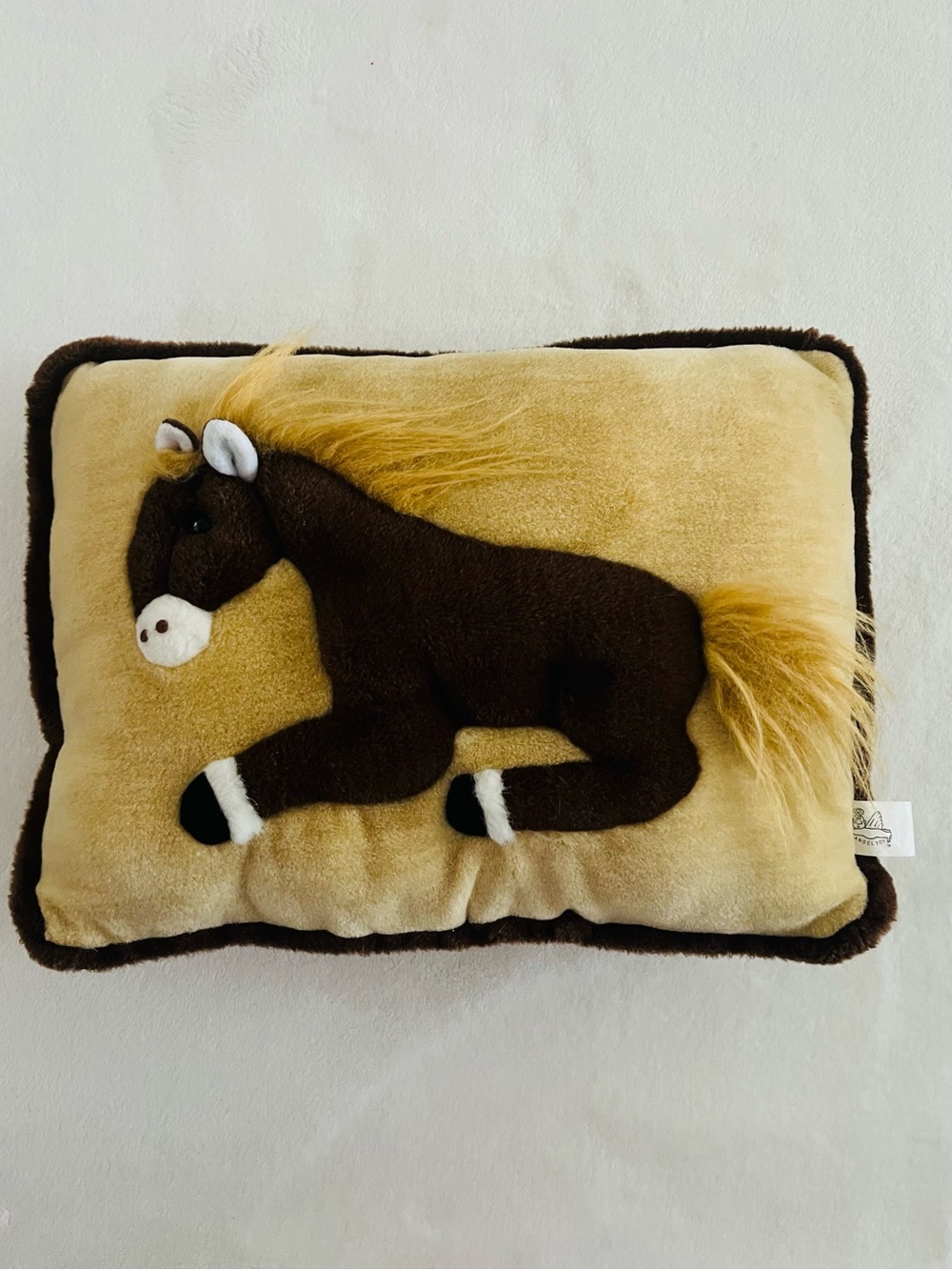 Plush Horse Accent Pillow in Tan and Brown